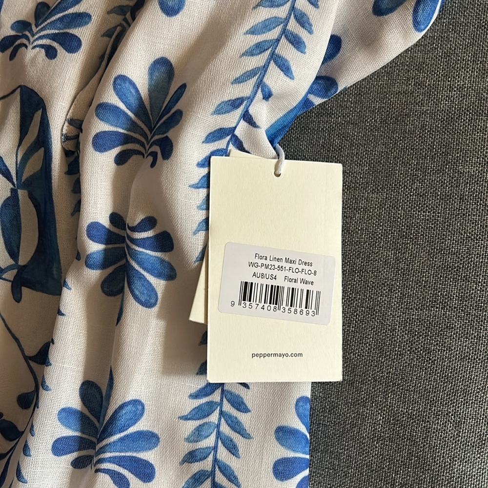 Peppermayo Blue and White Leaf Print Dress - Picture 3 of 3